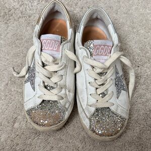 Golden Goose White and Silver Glitter Star Sneakers
